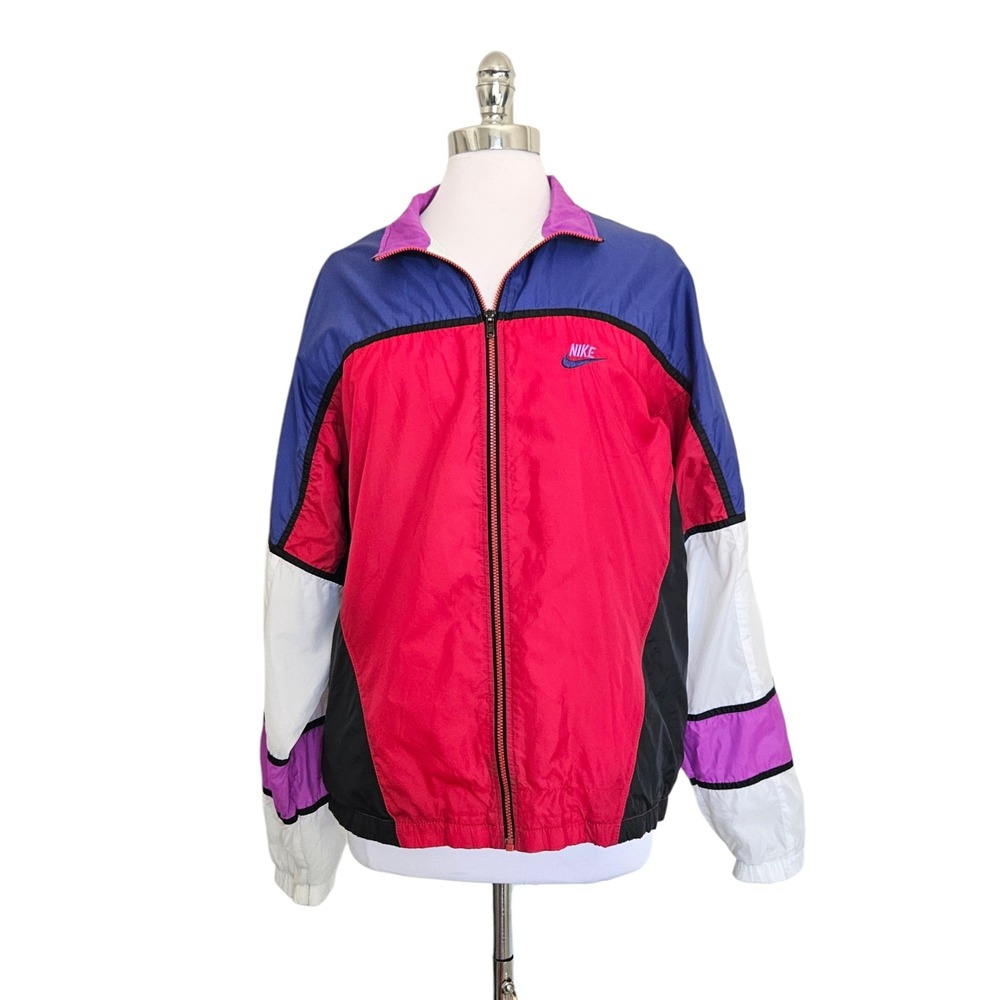 Nike‎ Vintage 90s Style Colorblock Windbreaker Jacket Red Blue Purple Womens L